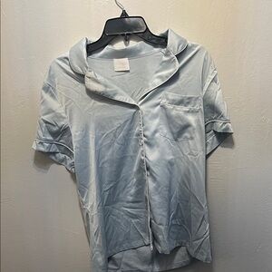 Chloe Sky Blue Satin Button-Down Pajama Shirt